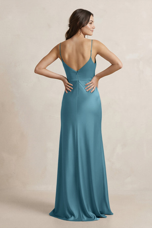 Spaghetti Strap Sheath Satin Bridesmaid Dress in Dark Teal - SHE IS ME Bridesmaid Dresses