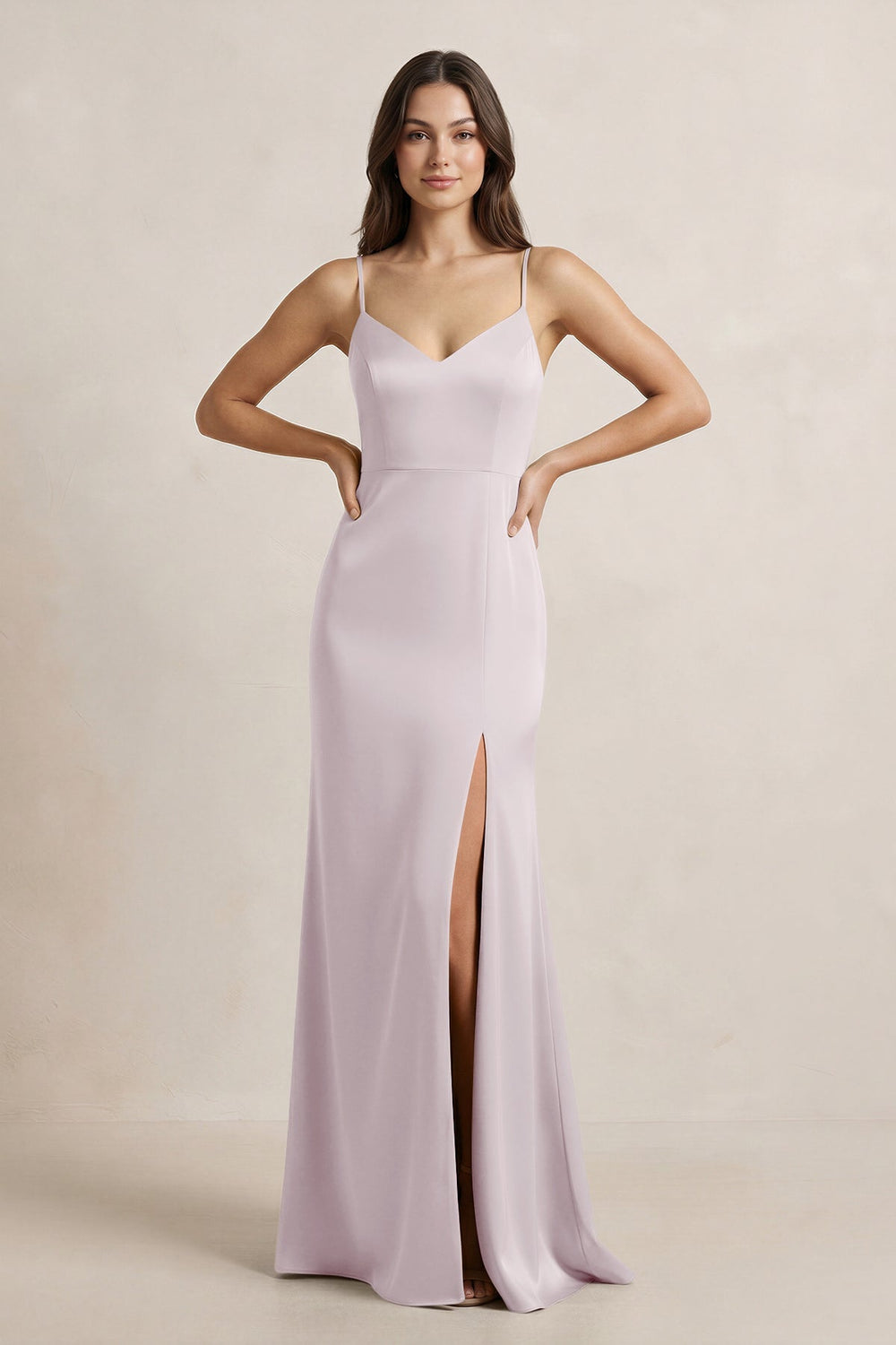 Spaghetti Strap Sheath Satin Bridesmaid Dress in Dusk - KISS BRIDAL Bridesmaid Dresses