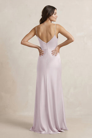 Spaghetti Strap Sheath Satin Bridesmaid Dress in Dusk - SHE IS ME Bridesmaid Dresses