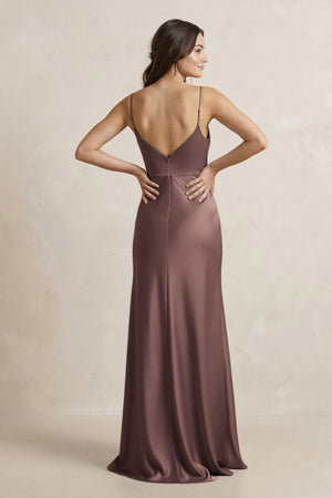 Spaghetti Strap Sheath Satin Bridesmaid Dress in Espresso - SHE IS ME Bridesmaid Dresses