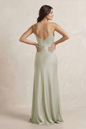 Spaghetti Strap Sheath Satin Bridesmaid Dress in Frost - SHE IS ME Bridesmaid Dresses
