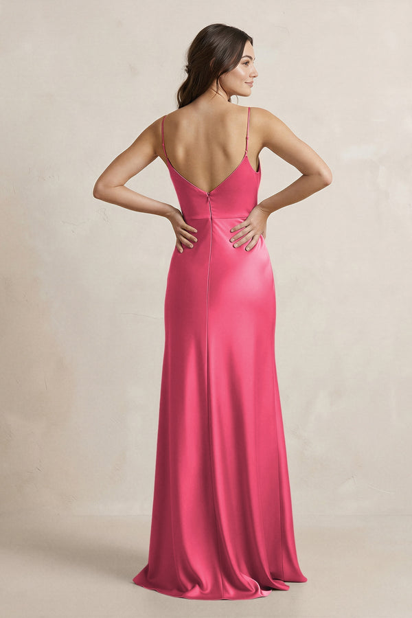 Spaghetti Strap Sheath Satin Bridesmaid Dress in Fuchsia - SHE IS ME Bridesmaid Dresses