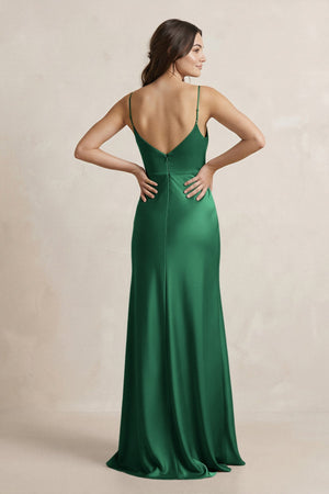 Spaghetti Strap Sheath Satin Bridesmaid Dress in Green - SHE IS ME Bridesmaid Dresses