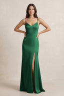 Spaghetti Strap Sheath Satin Bridesmaid Dress in Green - SHE IS ME Bridesmaid Dresses