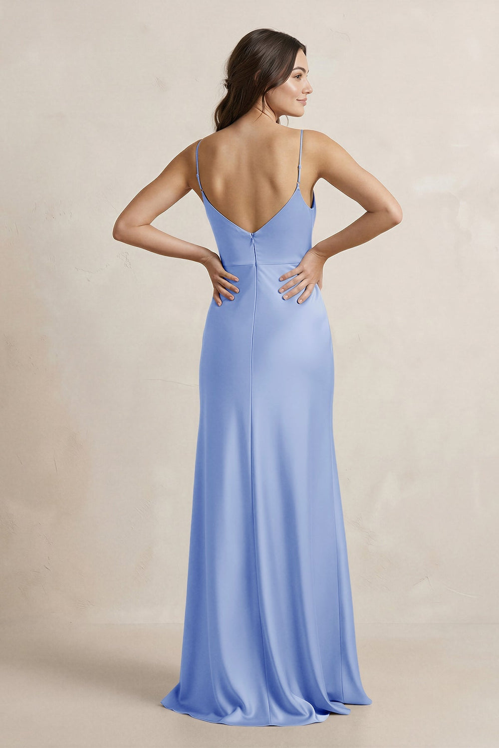 Spaghetti Strap Sheath Satin Bridesmaid Dress in Ice - KISS BRIDAL Bridesmaid Dresses
