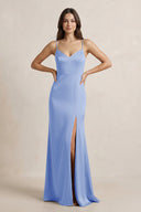 Spaghetti Strap Sheath Satin Bridesmaid Dress in Ice - SHE IS ME Bridesmaid Dresses