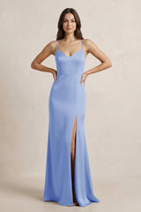 Spaghetti Strap Sheath Satin Bridesmaid Dress in Ice - KISS BRIDAL Bridesmaid Dresses