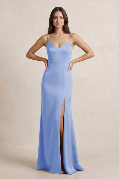Spaghetti Strap Sheath Satin Bridesmaid Dress in Ice - SHE IS ME Bridesmaid Dresses