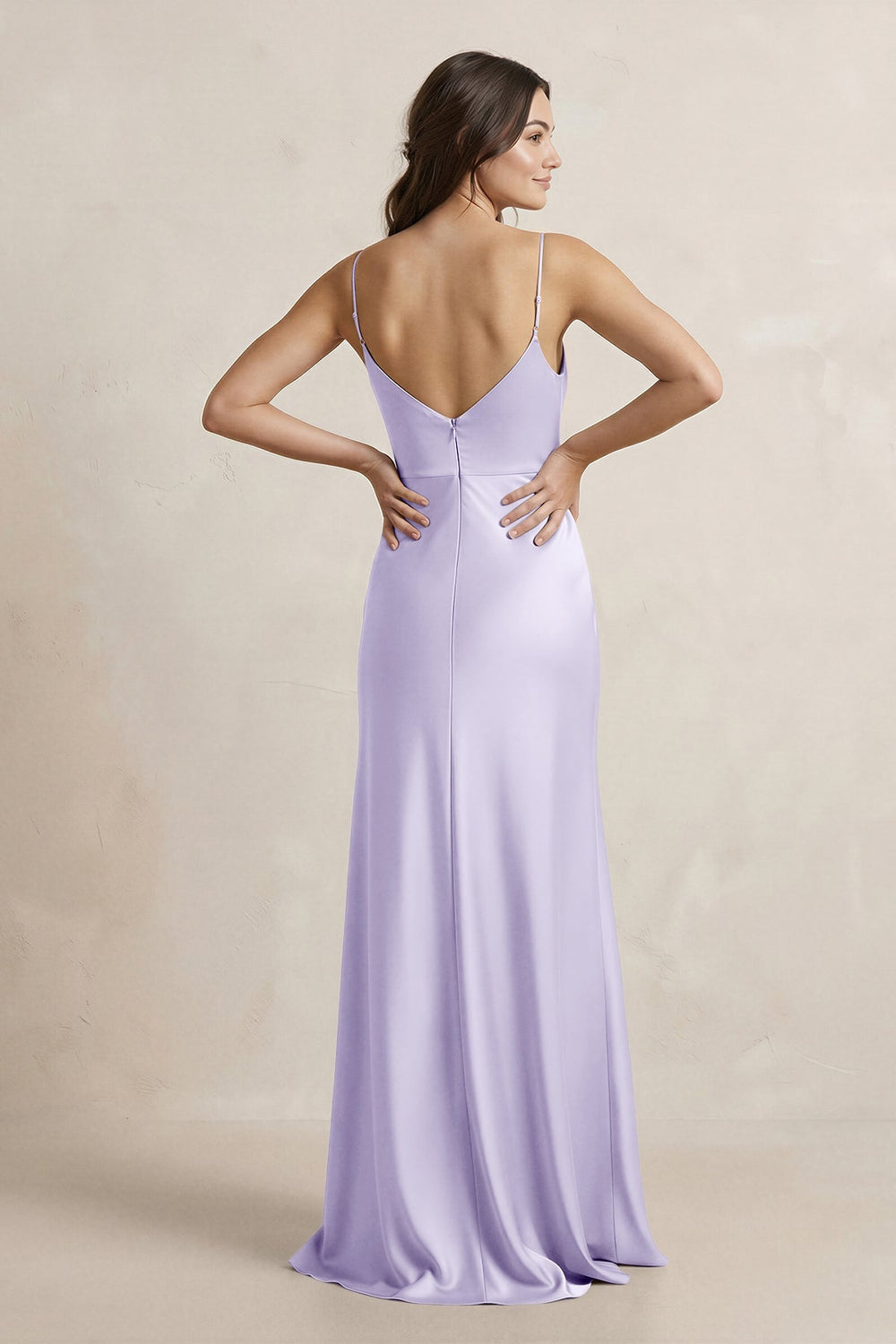 Spaghetti Strap Sheath Satin Bridesmaid Dress in Lavender - KISS BRIDAL Bridesmaid Dresses