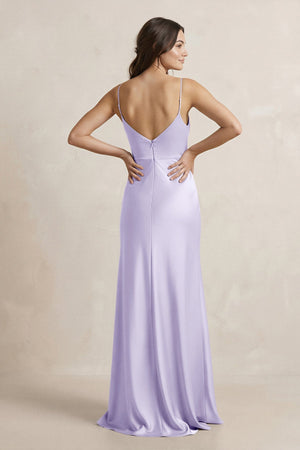 Spaghetti Strap Sheath Satin Bridesmaid Dress in Lavender - SHE IS ME Bridesmaid Dresses