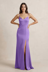 Spaghetti Strap Sheath Satin Bridesmaid Dress in Lilac - KISS BRIDAL Bridesmaid Dresses