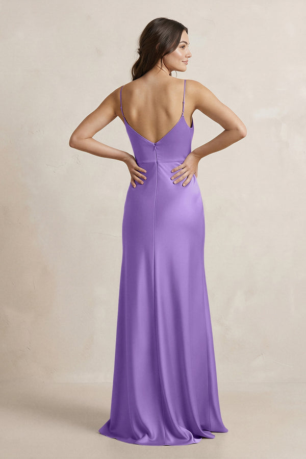 Spaghetti Strap Sheath Satin Bridesmaid Dress in Lilac - SHE IS ME Bridesmaid Dresses