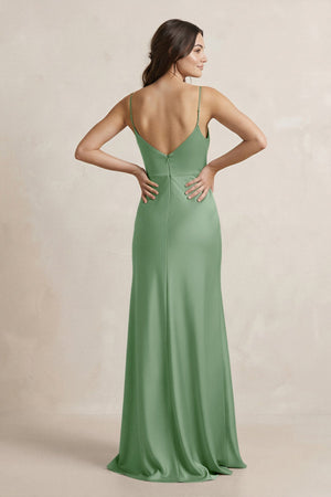 Spaghetti Strap Sheath Satin Bridesmaid Dress in Matcha - SHE IS ME Bridesmaid Dresses