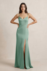 Spaghetti Strap Sheath Satin Bridesmaid Dress in Mint Green - KISS BRIDAL Bridesmaid Dresses