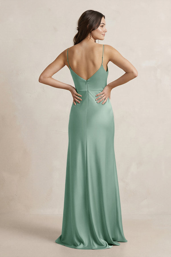 Spaghetti Strap Sheath Satin Bridesmaid Dress in Mint Green - SHE IS ME Bridesmaid Dresses