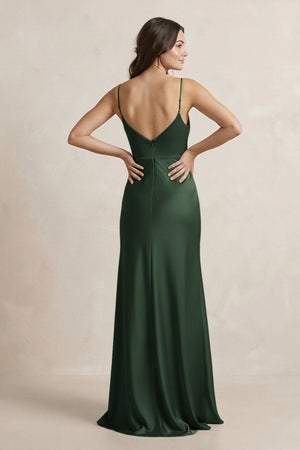 Spaghetti Strap Sheath Satin Bridesmaid Dress in Moss - SHE IS ME Bridesmaid Dresses