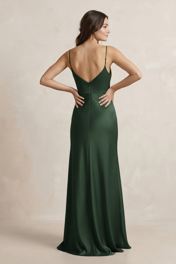 Spaghetti Strap Sheath Satin Bridesmaid Dress in Moss - SHE IS ME Bridesmaid Dresses