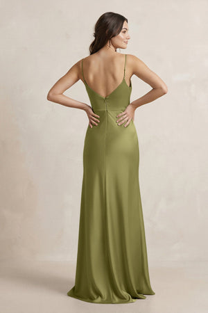 Spaghetti Strap Sheath Satin Bridesmaid Dress in Moss Green - SHE IS ME Bridesmaid Dresses