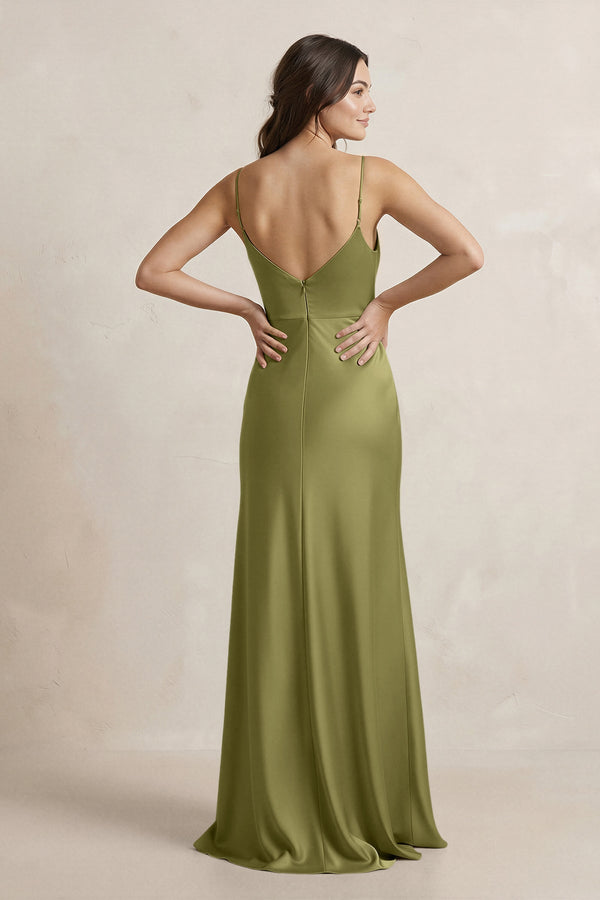Spaghetti Strap Sheath Satin Bridesmaid Dress in Moss Green - SHE IS ME Bridesmaid Dresses