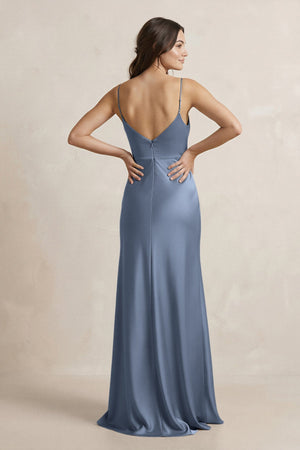 Spaghetti Strap Sheath Satin Bridesmaid Dress in Neptune - SHE IS ME Bridesmaid Dresses