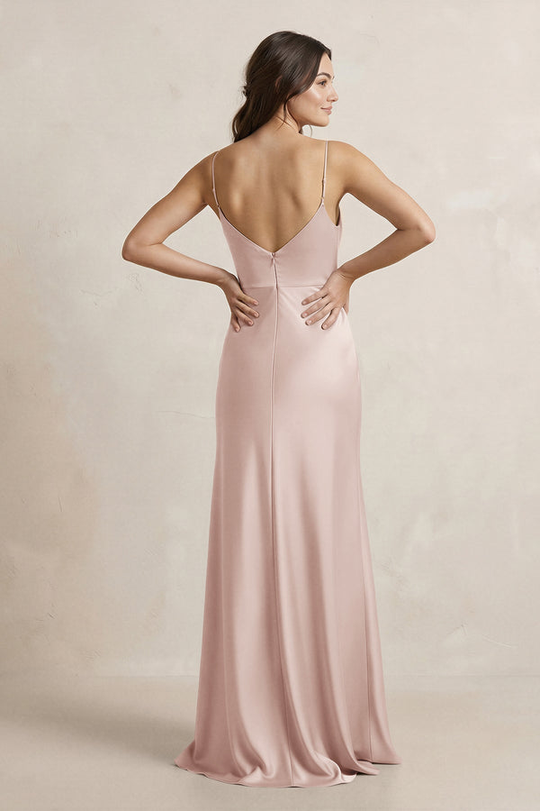 Spaghetti Strap Sheath Satin Bridesmaid Dress in Pale Blush - SHE IS ME Bridesmaid Dresses
