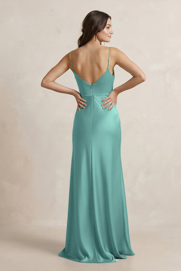 Spaghetti Strap Sheath Satin Bridesmaid Dress in Pale Pistachio - KISS BRIDAL Bridesmaid Dresses