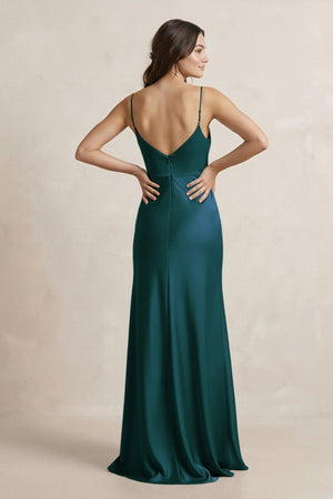 Spaghetti Strap Sheath Satin Bridesmaid Dress in Pine - SHE IS ME Bridesmaid Dresses