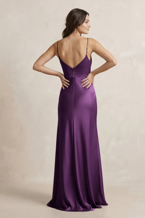 Spaghetti Strap Sheath Satin Bridesmaid Dress in Plum - SHE IS ME Bridesmaid Dresses