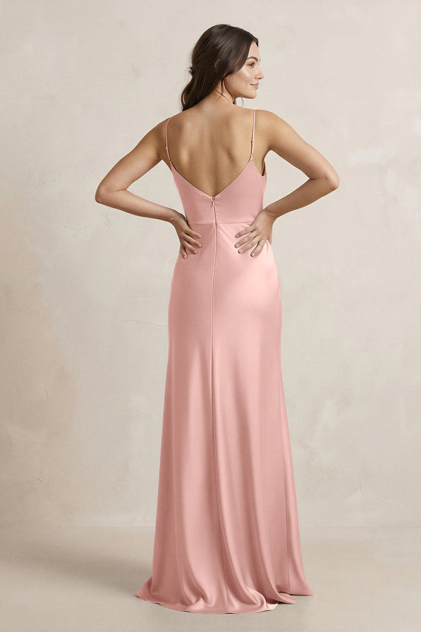 Spaghetti Strap Sheath Satin Bridesmaid Dress in Rose Petal - SHE IS ME Bridesmaid Dresses