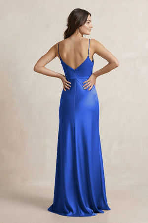 Spaghetti Strap Sheath Satin Bridesmaid Dress in Royal Blue - SHE IS ME Bridesmaid Dresses