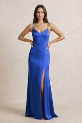 Spaghetti Strap Sheath Satin Bridesmaid Dress in Royal Blue - KISS BRIDAL Bridesmaid Dresses