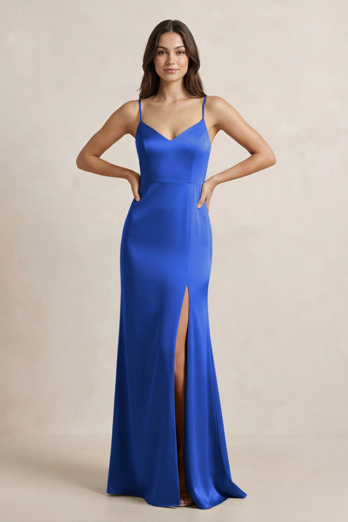 Spaghetti Strap Sheath Satin Bridesmaid Dress in Royal Blue - SHE IS ME Bridesmaid Dresses