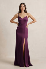 Spaghetti Strap Sheath Satin Bridesmaid Dress in Sangria - KISS BRIDAL Bridesmaid Dresses