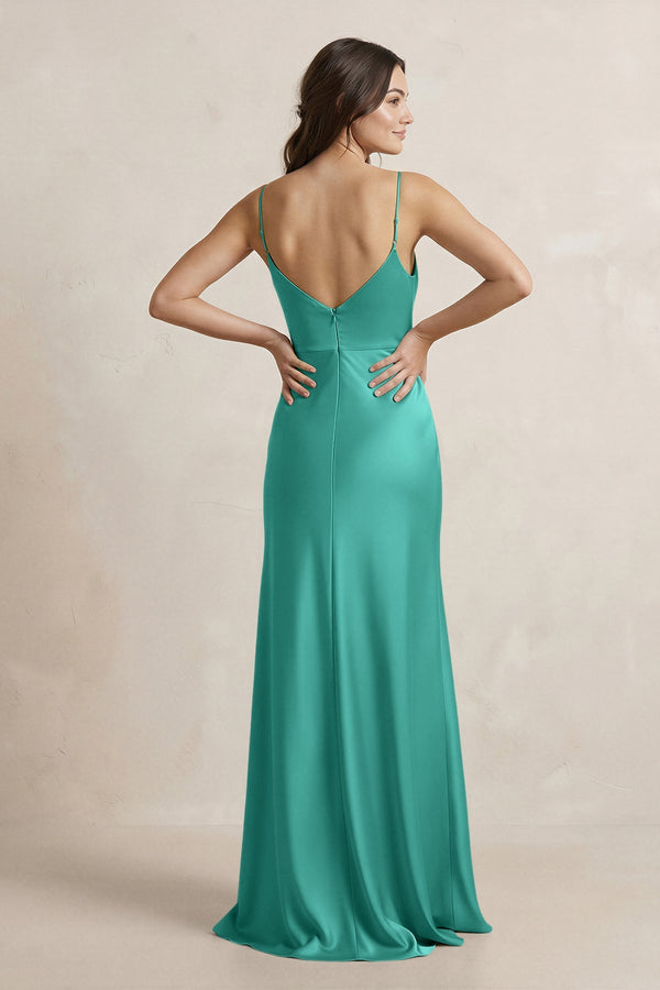 Spaghetti Strap Sheath Satin Bridesmaid Dress in Sea Glass - KISS BRIDAL Bridesmaid Dresses