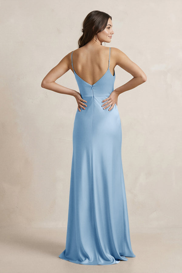 Spaghetti Strap Sheath Satin Bridesmaid Dress in Sky Blue - SHE IS ME Bridesmaid Dresses