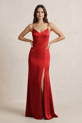 Spaghetti Strap Sheath Satin Bridesmaid Dress in Spice - KISS BRIDAL Bridesmaid Dresses