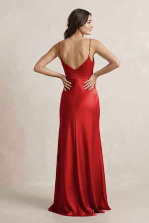 Spaghetti Strap Sheath Satin Bridesmaid Dress in Spice - SHE IS ME Bridesmaid Dresses