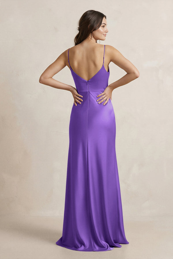 Spaghetti Strap Sheath Satin Bridesmaid Dress in Tahiti - SHE IS ME Bridesmaid Dresses