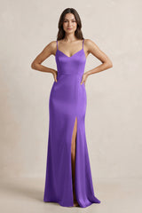 Spaghetti Strap Sheath Satin Bridesmaid Dress in Tahiti - KISS BRIDAL Bridesmaid Dresses
