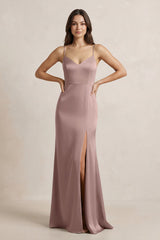 Spaghetti Strap Sheath Satin Bridesmaid Dress in Toffee - KISS BRIDAL Bridesmaid Dresses