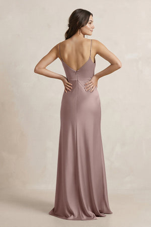 Spaghetti Strap Sheath Satin Bridesmaid Dress in Toffee - SHE IS ME Bridesmaid Dresses