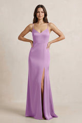Spaghetti Strap Sheath Satin Bridesmaid Dress in Vintage Mauve - KISS BRIDAL Bridesmaid Dresses