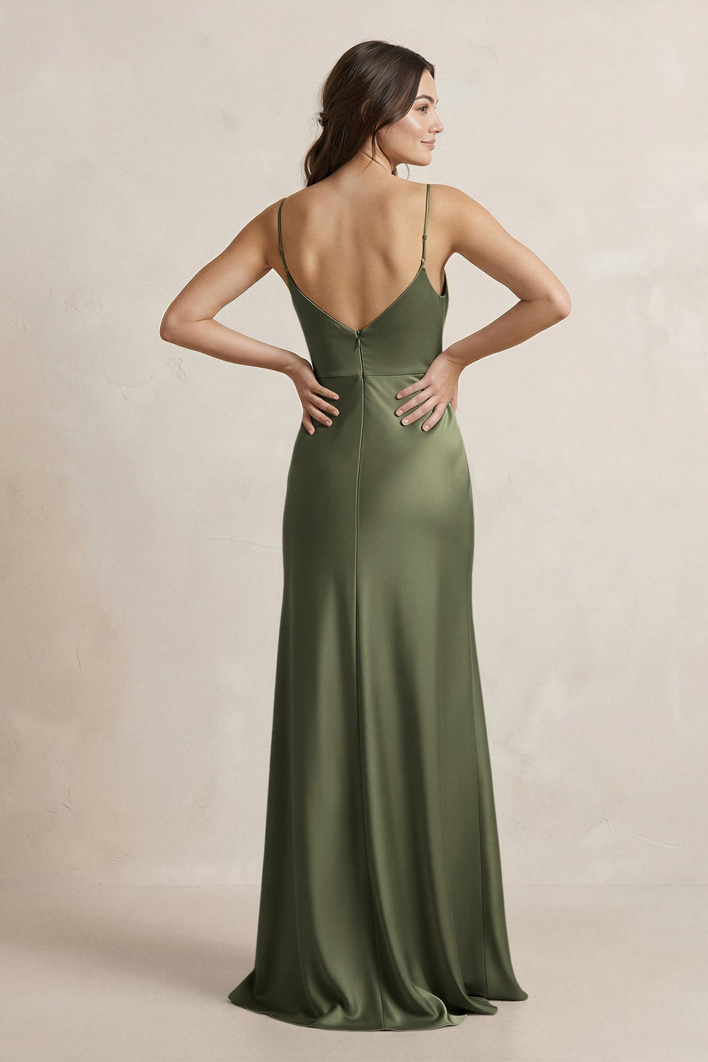 Spaghetti Strap Sheath Satin Bridesmaid Dress in Willow Green - KISS BRIDAL Bridesmaid Dresses