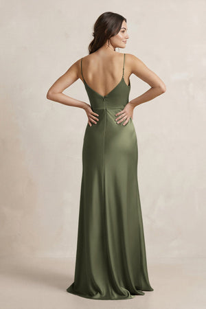 Spaghetti Strap Sheath Satin Bridesmaid Dress in Willow Green - SHE IS ME Bridesmaid Dresses