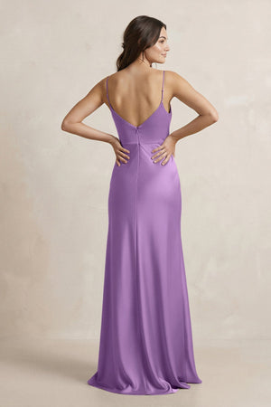 Spaghetti Strap Sheath Satin Bridesmaid Dress in Wisteria - SHE IS ME Bridesmaid Dresses