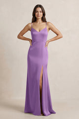 Spaghetti Strap Sheath Satin Bridesmaid Dress in Wisteria - KISS BRIDAL Bridesmaid Dresses