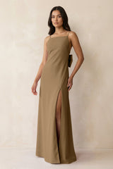 Spaghetti Strap Sheath Satin Bridesmaid Dress with Bow in Apple Cinnamon - KISS BRIDAL Bridesmaid Dresses
