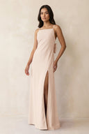 Spaghetti Strap Sheath Satin Bridesmaid Dress with Bow in Buttercream - KISS BRIDAL Bridesmaid Dresses
