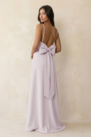 Spaghetti Strap Sheath Satin Bridesmaid Dress with Bow in Dusk - KISS BRIDAL Bridesmaid Dresses