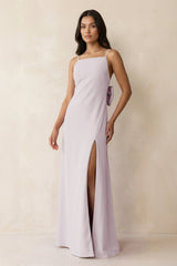 Spaghetti Strap Sheath Satin Bridesmaid Dress with Bow in Dusk - KISS BRIDAL Bridesmaid Dresses